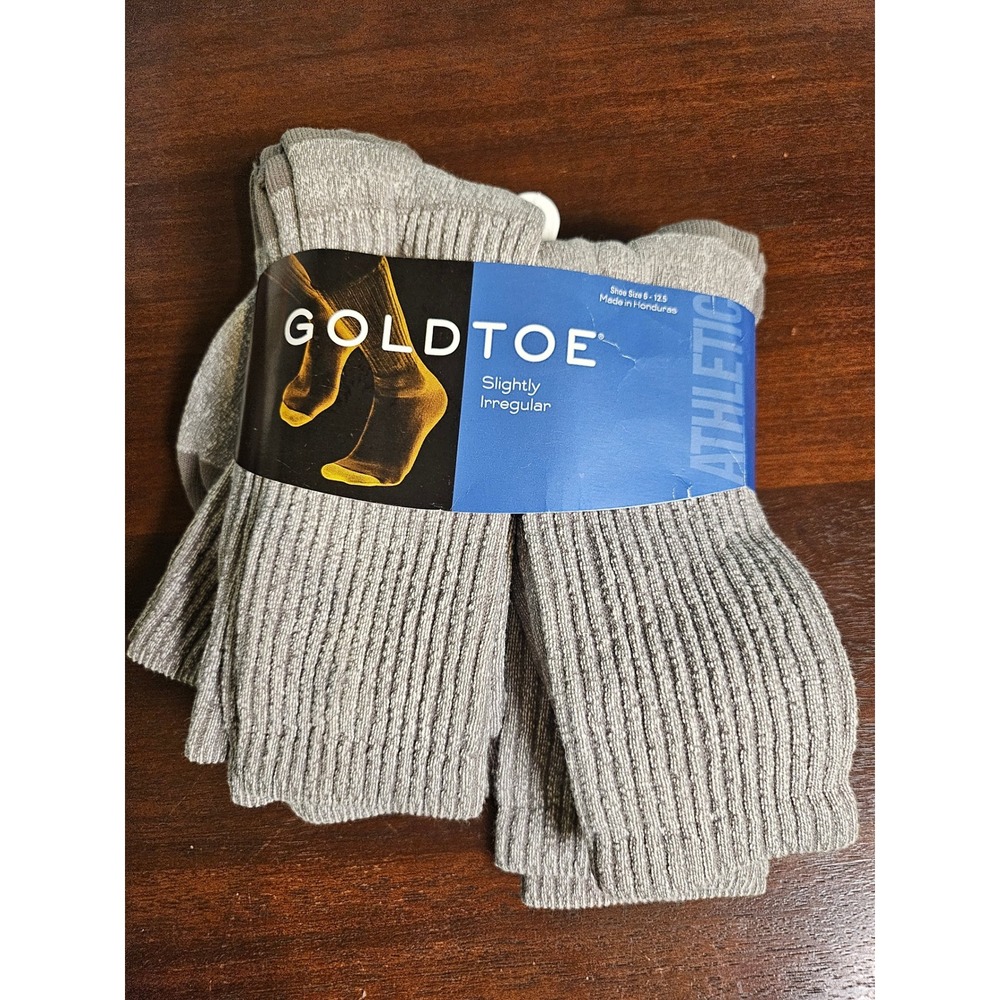 Gold Toe Athletic Crew Socks Mens 6-12.5 Gray 6 Pair Pack Ribbed Cushioned